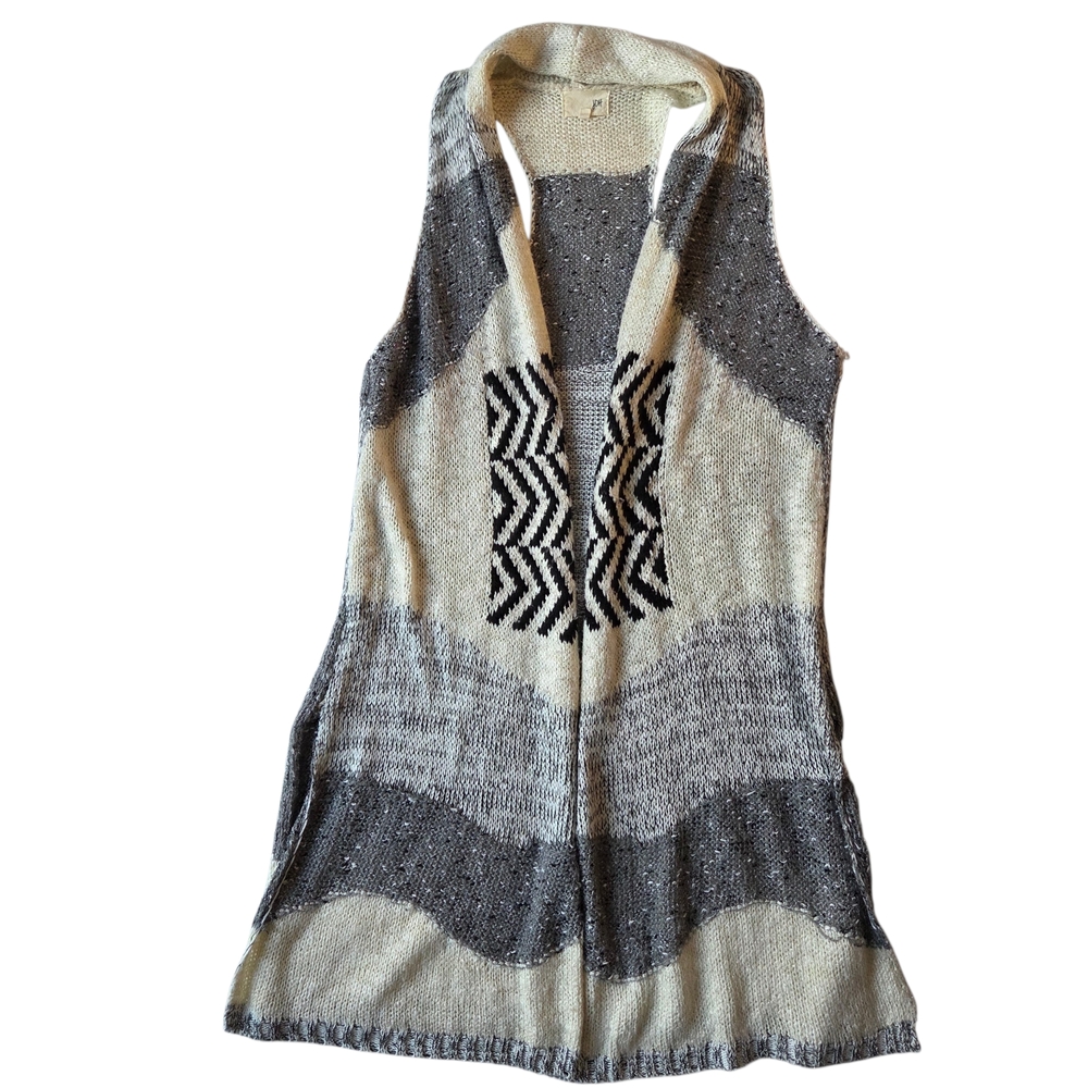 Joh Gray and Cream Knit Sleeveless Boho Cardigan 19in P2P